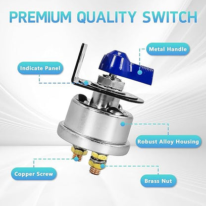 High Current Battery Disconnect Switch 200A,12-48V Battery Power Cut Off Isolator Switch with Face Plate for Car Yacht ATV RV Truck(Blue)