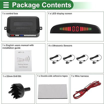 Motoforti Universal Car Auto Vehicle Reverse Backup Radar System Reverse Parking Sensors Alarm Buzzer Reminder Distance Detection Gray 4Parking Sensors