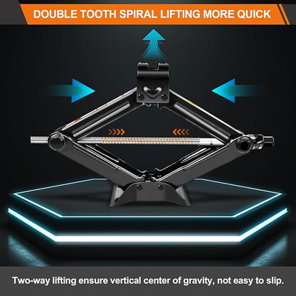 Car Jack Kit - Scissor Car Jack Max 2 Ton(4,409 lbs) Capacity Portable Emergency Tire Change Kit with Ratchet Lug Wrench - Saving Strength Design