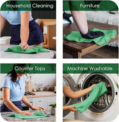 Avalon Towels Microfiber Absorbent Bar Towels, Rags for House Cleaning, Lint Free, Reusable and Washable (Green Value Pack of 48)