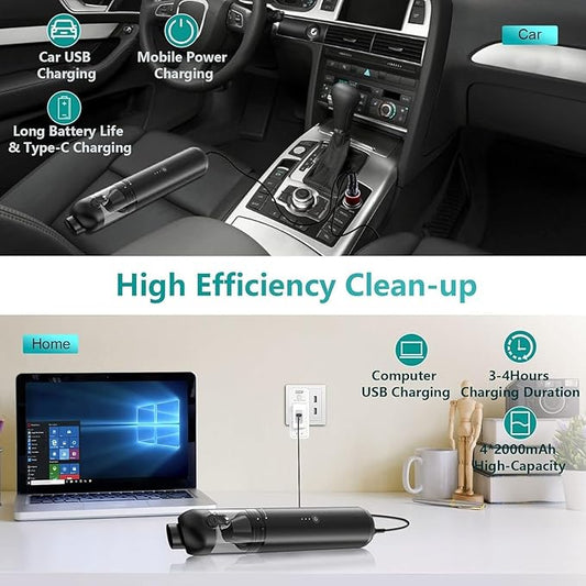 Car Vacuum Portable Cordless, 4-in-1 Handheld Vacuums Cordless, 16,000PA Strong Suction Portable Vacuum for Car, One-touch to Empty, Lightweight Air Dust Buster for Travel, Office, Pet Hair & Home
