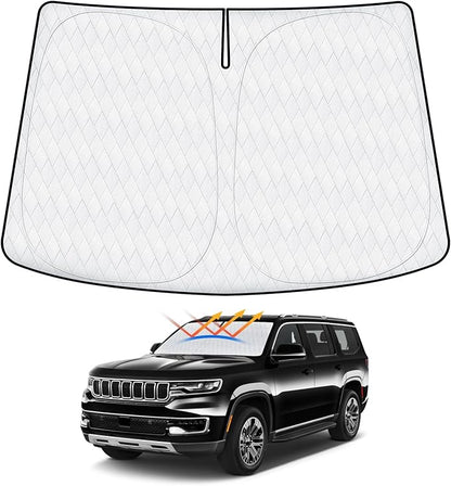 Cartist Windshield Sun Shade Custom Fit for Jeep Wagoneer 2022 2023 2024 Accessories Foldable Car Front Window Sunshade Sun Visor Protector