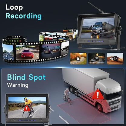 Hodozzy Wireless Backup Camera Digital System Kit, 9 Inch Dual Split Screen Monitor with Blind Spot Warning, IP 68 Waterproof 2 Backup Camera, Recording,Night Vision,Loop Record Trucks/RV/SUV