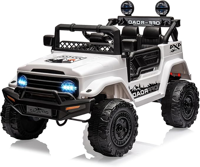 Garvee 12V Kids Ride On Truck Car with Remote Control - Electric Ride On Toys for Toddlers, Spring Suspension, 3 Speeds, LED Lights, Bluetooth Music & Parent Safety Brake