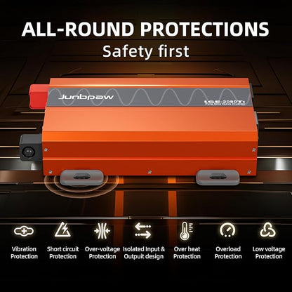 2080W Pure Sine Wave Inverter, 12V DC to 110V/120V AC, 6000W Peak, 5V/2.1A USB, Quiet Fan, Capacitor, Off-Grid Solar Power for RV, Camping, Emergency, Truck (LGE-24-2080TI)