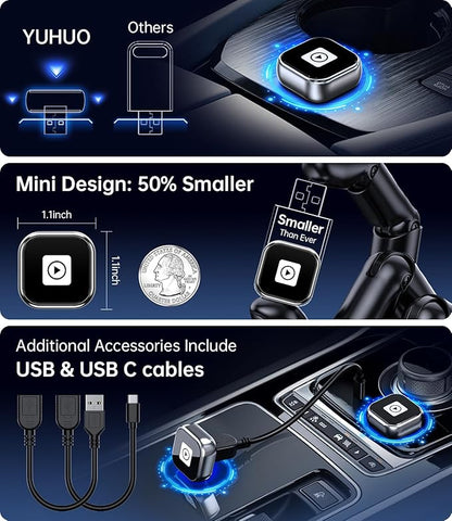 Wireless Carplay Adapter, 2025 Upgrade Mini USB Design for Car Play & Android Auto, Easy Use Fast Stable Connection for iPhone