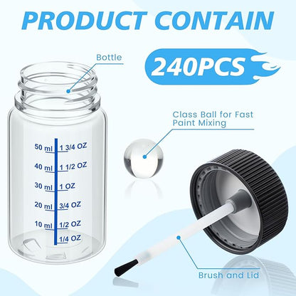 Mumufy 60 Pcs Touch up Paint Bottles with Brush and Lid Empty Touch up Bottle with Mixing Balls 2 oz Fluid Capacity Leftover Paint Container for Car Scratches Repair (Clear)