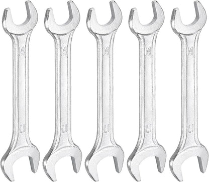 HARFINGTON 5pcs Double Open End Wrench 14mm x 17mm Metric 15 Degree Offset Angle Small Flat Head Wrench Galvanizing Open Ended Spanner for Automotive Repair Furniture Assembly
