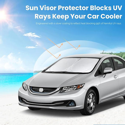 Custom Fit Civic Windshield Sunshade for 2012 2013 2014 2015 Honda Civic Accessories Front Window Shades Cover for Windshield Sun Visor Screen Protector 210T Reflective Blocks UV Rays Heat Keep Cool