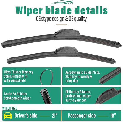 21" 18" 11" Windshield Wiper Blades Replacement for Pontiac Vibe 2003 2004 2005 2006 2007 2008 Premium All Weather Front Rear Wipers Set - OEM Quality (Pack of 3)