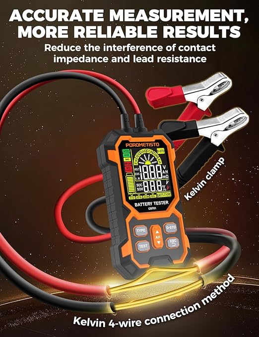 12V 24V Car Battery Tester, POROMETISTO CBT01 Automotive Battery Checker, Auto Battery Voltage Internal Resistance Tester, Battery Analyzer Tester for Car Truck Motorcycle SUV Boat ATVs RVs