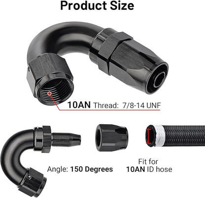 EVIL ENERGY 10AN 150 Degree One Piece Full Flow Hose End Fitting Swivel For CPE Braided Hose