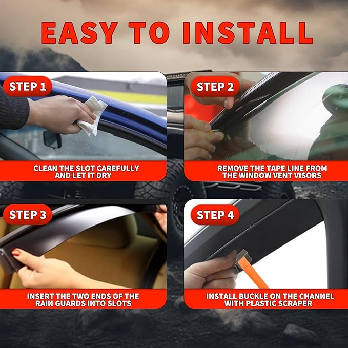 4pcs in Channel Rain Guards Fit for Ford Focus Hatchback & Sedan 2018 2019 2020 2021 2022 2023 2024 2025, Durable Window Visors, Side Wind Deflectors Vent Shades Shield, Exterior Car Accessories