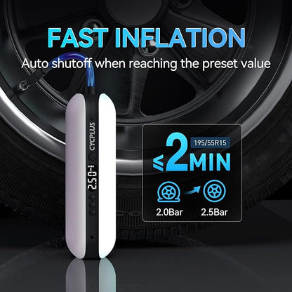 CYCPLUS Electric Air Compressor Portable Bicycle Pump Car Tire Inflator, Max 150 PSI, Auto Shut-Off Air Pump with Presta and Schrader Valves for All Bicycles Motorcycles and Cars