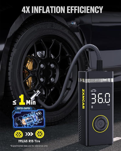 Tire Inflator Portable Air Compressor,180PSI 20000mAh Pump for Car Cordless with Pressure Gauge,4X Fast Inflation with Dual Lights for Cars Bicycles Motorcycles Balls