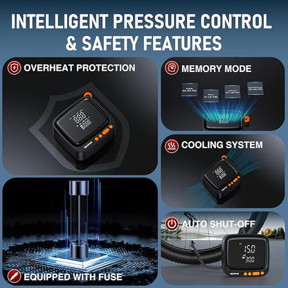 NEXPOW Tire Inflator Portable Air Compressor, 180 PSI Cordless Air Pump for Car Tires with Digital Pressure Gauge & Auto Shut-Off, Air Compressor Portable for Car, Motorcycle, Bicycle, Ball, Orange