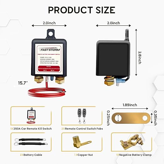 Car Remote Battery Disconnect Switch 12V, 250A Top Post Negative Battery Shut Off Switch Automotive Anti Theft Kill Switch Kit Upgrade Prevent Battery Drain for Truck, RV Auto, Boat