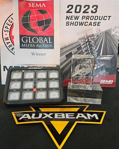 Auxbeam 12 Gang Switch Panel Bluetooth RGB AC-1200 with APP&Remote Control Toggle Momentary Pulsed Switch Pod Off Backlight for Truck Offroad UTV ATV Car Marine 12-24V Waterproof 2 Years Warranty