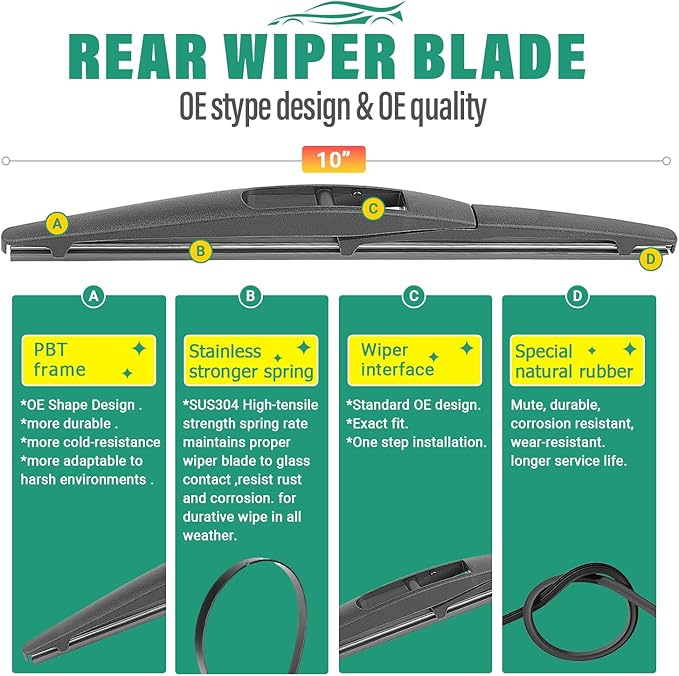24" 21" 10" Windshield Wiper Blades Replacement for Mitsubishi Outlander Sport 2011-2024 Premium All Weather Front Rear Wipers Set - OEM Quality (Pack of 3)