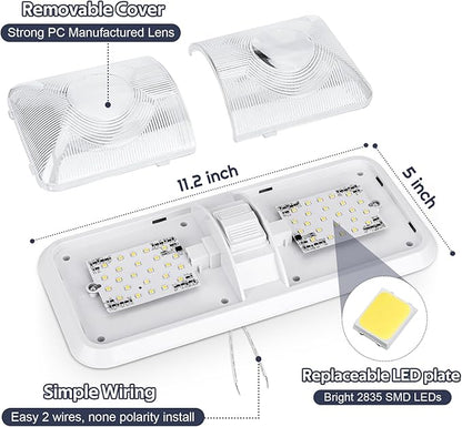 1 Pack RV Lights Interior 12V Led 8W Ceiling Double Dome Camper Light 600 Lumen Brightness Light Fixture for RV Camper Trailer Boat Car, Natural White 4000-4500K, 48 X 2835 SMD LED