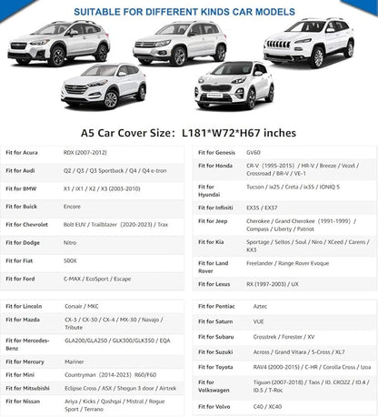 KouKou 6 Layers SUV Car Cover Waterproof All Weather, Outdoor Rain UV Dust Protection, Universal Fit for Jeep Compass, Renegade, Ford Escape, Mazda CX3,CX30, BMW X1, etc.(up to 181 inches)