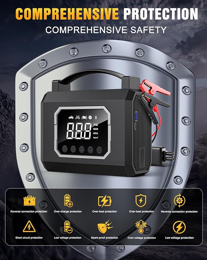 Jump Starter 3000A, Car Battery Jumper Starter Portable (All Gas 10L Diesel Engine) with 65W Quick Charger, 12V Portable Jump Box with 4 Modes Flashlight and Jumper Cable (Black)