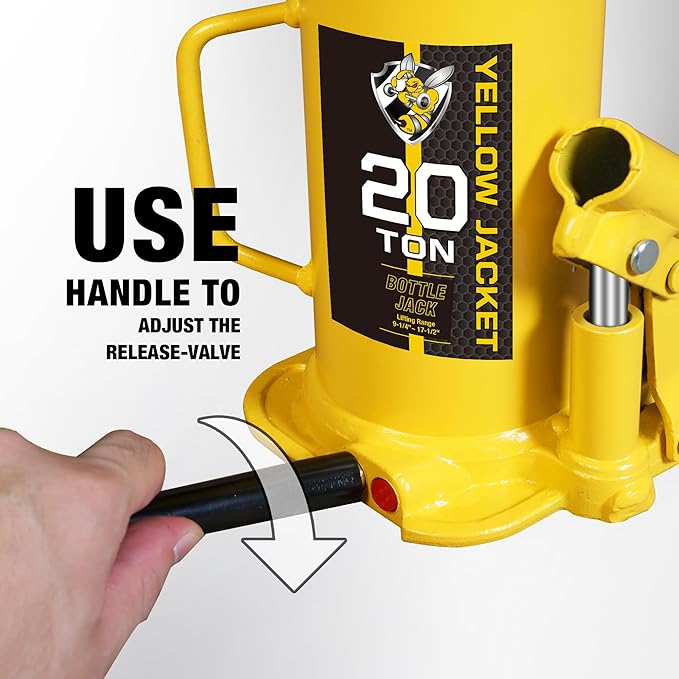 YELLOW JACKET 20 Ton Muti-Directional Welded Bottle Jack (40,000lb), Horizontal Bottle Jacks Use for Car, Pickup, Truck, RV, Auto Repair, Hydraulic Bottle Jack, Yellow