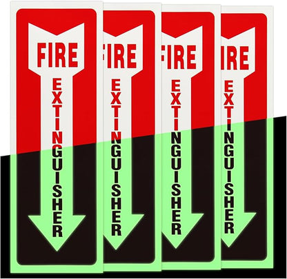Madrigal Fire Extinguisher Glow in the Dark Sticker Sign,fire extinguisher sign,4Pack-4x12"Premium Self-Adhesive Vinyl for UV, Weather, Scratch, Water and Fade Resistance, Indoor and Outdoor