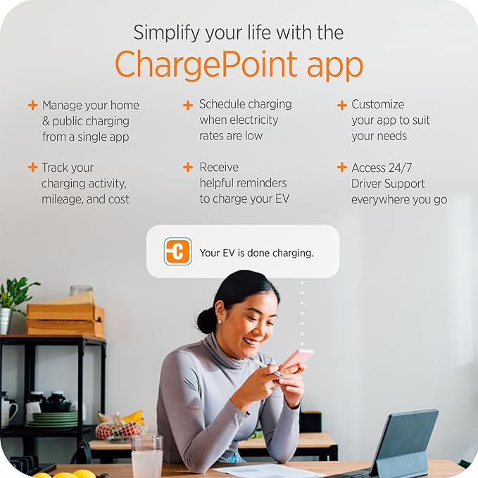 ChargePoint HomeFlex Level 2 EV Charger J1772, NEMA 14-50 Plug for Electric Car - Fast Smart Battery Power Charging at Home for Electric Automobile Vehicles