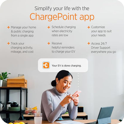 ChargePoint HomeFlex Level 2 EV Charger J1772, NEMA 14-50 Plug for Electric Car - Fast Smart Battery Power Charging at Home for Electric Automobile Vehicles