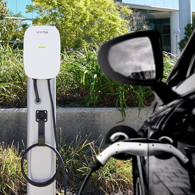Leviton Level 2 EV Charger, 48 Amp, 208/240 VAC, 11.6 kW Output, 18' Charging Cable, Indoor/Outdoor Hardwired EV Charging Station, EV480 EVSE