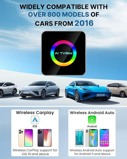 Sehawei Wireless CarPlay & Android Auto Adapter 2025 - Built-in Netflix, YouTube & TF Card Slot - Plug and Play, Convert Wired to Wireless - Compatible with 2015+ Cars, iOS 10+/Android 11+