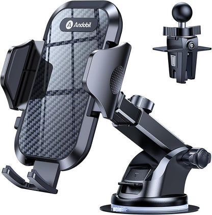 andobil Car Phone Holder, 2025 Military-Grade 85lbs Strongest Suction Phone Holders for Your Car Dashboard/Windshield/Vent Easy Clamp Cellphone Holder Truck Stand for iPhone 16 15 14 Pro Max Samsung