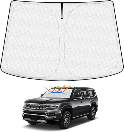 Sun Shade Fits for Jeep Grand Wagoneer 2022-2024 2025 (Not for Jeep Wagoneer) Windshield Sunshade for Wagoneer Accessories Foldable Car Front Window Shade
