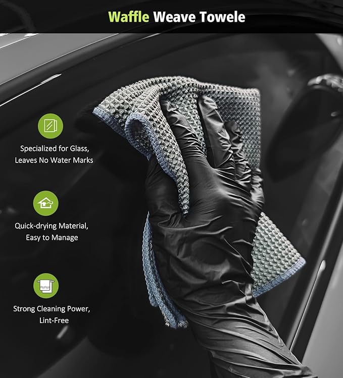 3 Pack Microfiber Towels for Car Detailing, 28" x 36" Extra Large Car Wash Drying Towels 16" x 16" Microfiber Edgeless No Scratches and Waffle Weave Absorbent Cloth for Truck, SUV