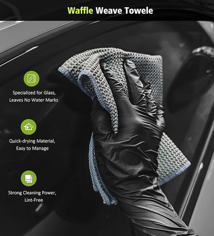 3 Pack Microfiber Towels for Car Detailing, 28" x 36" Extra Large Car Wash Drying Towels 16" x 16" Microfiber Edgeless No Scratches and Waffle Weave Absorbent Cloth for Truck, SUV