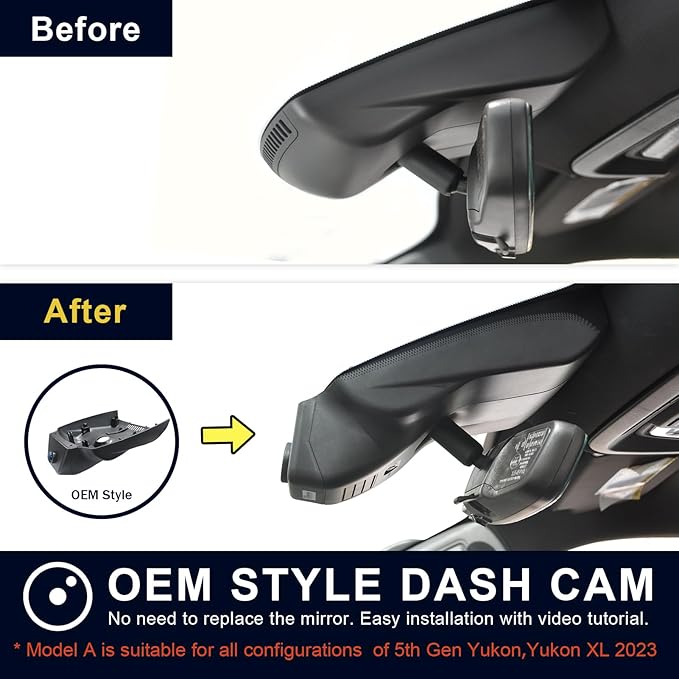 Front 4K & Rear 1080P Dash Cam Custom fit for GMC Yukon, Yukon XL 2023 2024 2025(Model A), SLE SLT AT4 Denali Denali Ultimate, Integrated OEM Look, UHD 2160P Video, G-Sensor, 128GB Card