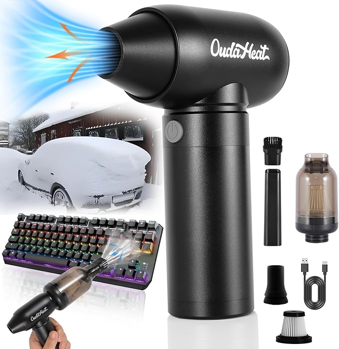 Air Duster Jet and Vacuum 2 in 1, 4 Gears Adjust, Rechargeable Portable Cordless Electronics for PC Keyboard, Car, Camping, housecleaning, Car Detailing, Fully Charge Before Use