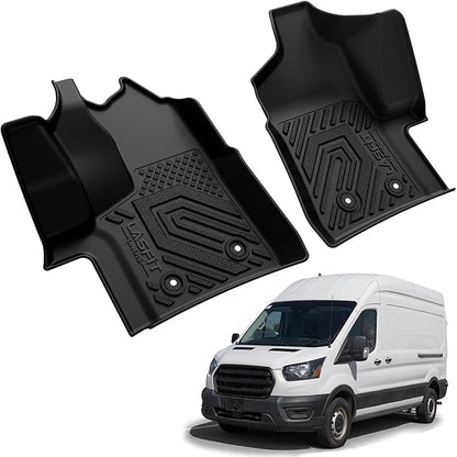 LASFIT Front Floor Mats for 2022-2025 Ford Transit 150/250/350/350HD with Vinyl Floor(Not Fit for Transit Connect) All Weather Protector TPE Car Floor Liners for Transit Vans, 1st Row Only, Black