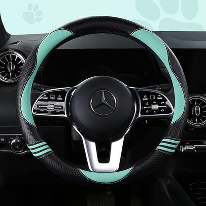 Car Steering Wheel Covers for Women Girl Padded Carbon Fiber PU Leather Cute Cartoon Auto Interior Accessories for Jeep, Truck, Universal, Anti Slip, Green, Large Size 15.5-16"(39-41cm)