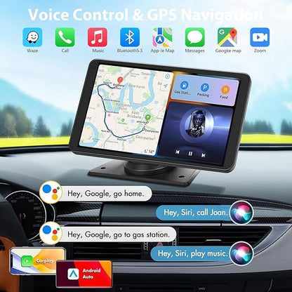 Carplay Screen for Car, 7" HD Wireless Portable Car Play Touchscreen Stereo with Android Auto Mirror Link/Backup Camera/GPS Navigation/Satellite Radio for All Vehicles