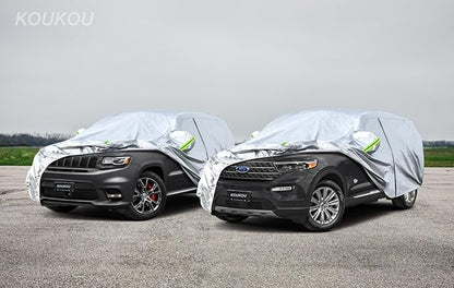 Koukou SUV Car Cover 100% Waterproof All Weather for Automobiles with Zipper Door, Universal Fit Ford Explorer, Jeep Grand Cherokee, BMW X5, Highlander, Etc.(190 to 201 inches)