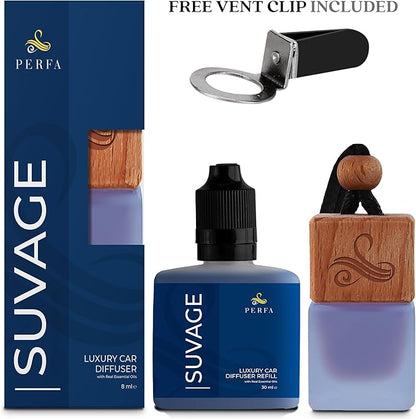 Suvage Gift Set with Refill Bottle | Automotive Air Fresheners with Sauvage Fragrance | Strong Car Perfume | Odour Eliminating Car Air Fresheners by Perfa
