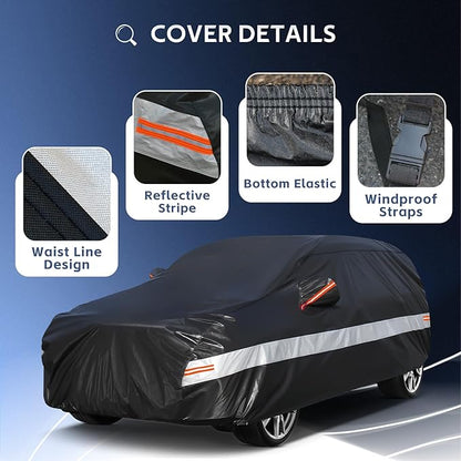 10 Layers SUV Car Cover Custom Fit for Chevrolet Chevy Equinox (2005-2024) Waterproof All Weather for Automobiles, Outdoor Full Cover Sun UV Rain Protection with Cotton.Black