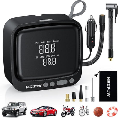 Tire Inflator Portable Air Compressor, NEXPOW 150PSI 12V DC Air Pump with Dual Digital Pressure Gauge & Auto Shut-Off, Air Compressor Portable with LED Light for Car, Motorcycle, Bicycle, Ball, Gray