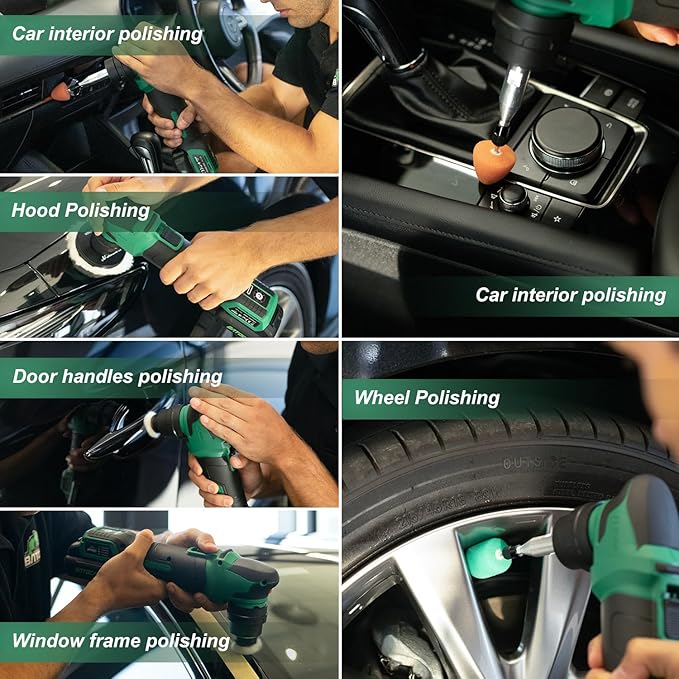 BATOCA S4 Cordless Car Buffer Polisher Rotary Polisher & Dual Action Polisher with 2pcs 12V 2.5Ah Batteries 1&3inch Mini Car Detailing Polishing Kit, 4 Speeds Brushless Polisher for Car Detailing