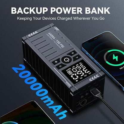 Car Battery Jump Starter with Air Compressor - 4500A 150PSI Portable Car Jump Starters (All Gas/9L Diesel) with Tire Inflator, 12V Car Battery Jump Box with Jumper Cables, LCD Display, LED Light