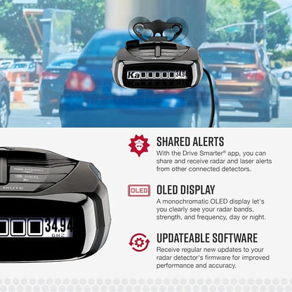 Cobra RAD 480i Laser Radar Detector – Long Range Detection, Bluetooth, Apple CarPlay and Android Auto Compatible, LaserEye Front and Rear Detection, Digital Signal Processing, Black