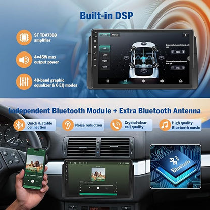 Eonon Car Stereo for BMW 3 Series 325i 330i M3 (E46) 1998-2006, Android 14 Wireless CarPlay Stereo, 9 Inch Touchscreen Android Auto Radio, Bluetooth/SWC/GPS, 3+32G - E46X7