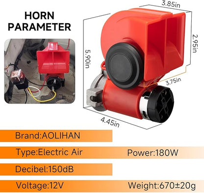 Train Horns kit for trucks,Air Horn for Motorcycle,Train Sound Car Horn Kit 12V Super Loud Electric Bull Horn(red horn with wire, 12v)
